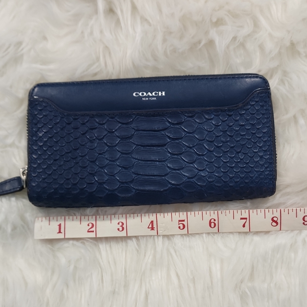 Coach Navy Embossed Leather Accordian Wallet